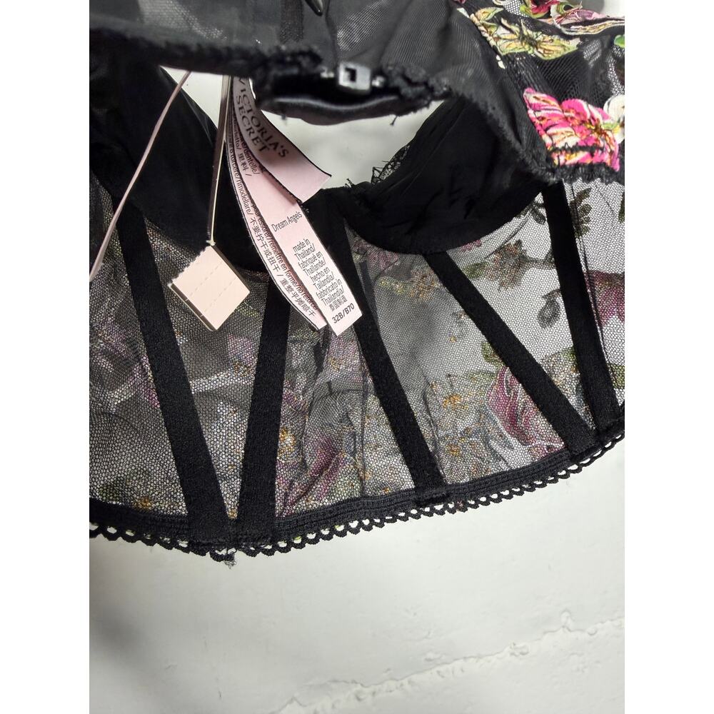 NEW VICTORIA'S SECRET DREAM ANGELS BLACK FLORAL BRA TOP BUSTIER CORSET SZ 32B - Picture 10 of 10